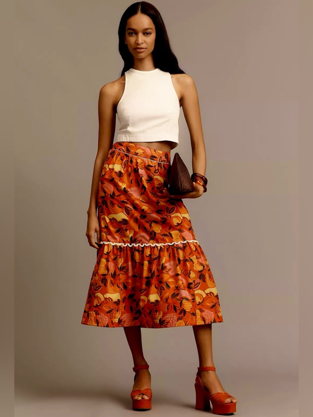 FARM Rio x Anthropologie Orange Summer Fruits Skirt Size Medium NWT